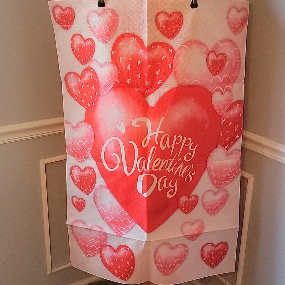 HAPPY VALENTINE'S DAY Double Sided Canvas House Classroom Holiday Decor Flag NEW